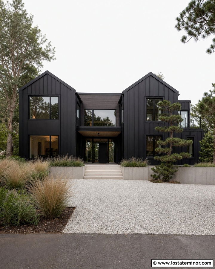 Jet Black House With Monochrome Black Trim - 30 Jet Black House Design With Trim Ideas
