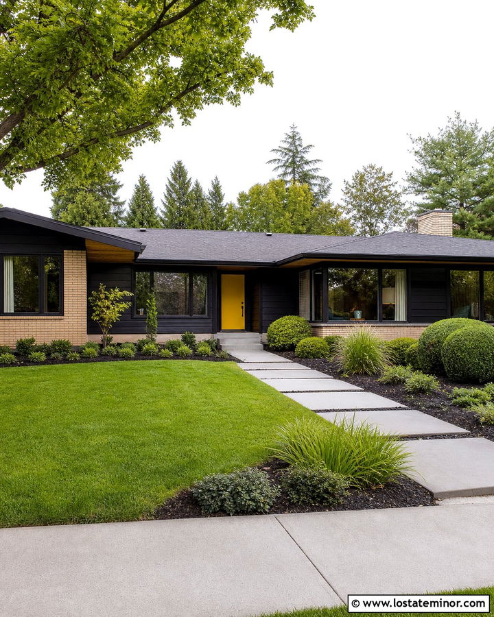 Jet Black House With Mustard Yellow Front Door - 30 Jet Black House Design With Front Door Ideas