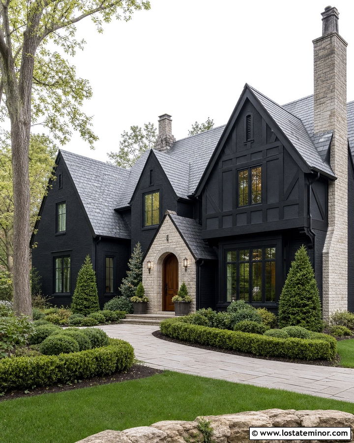 Jet Black House With Natural Slate Roof - 30 Jet Black House Design With Roof Ideas