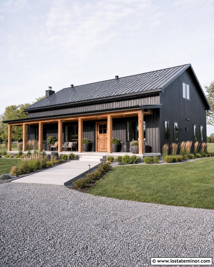 Jet Black House With Natural Wood Dutch Door - 30 Jet Black House Design With Entry Door Ideas