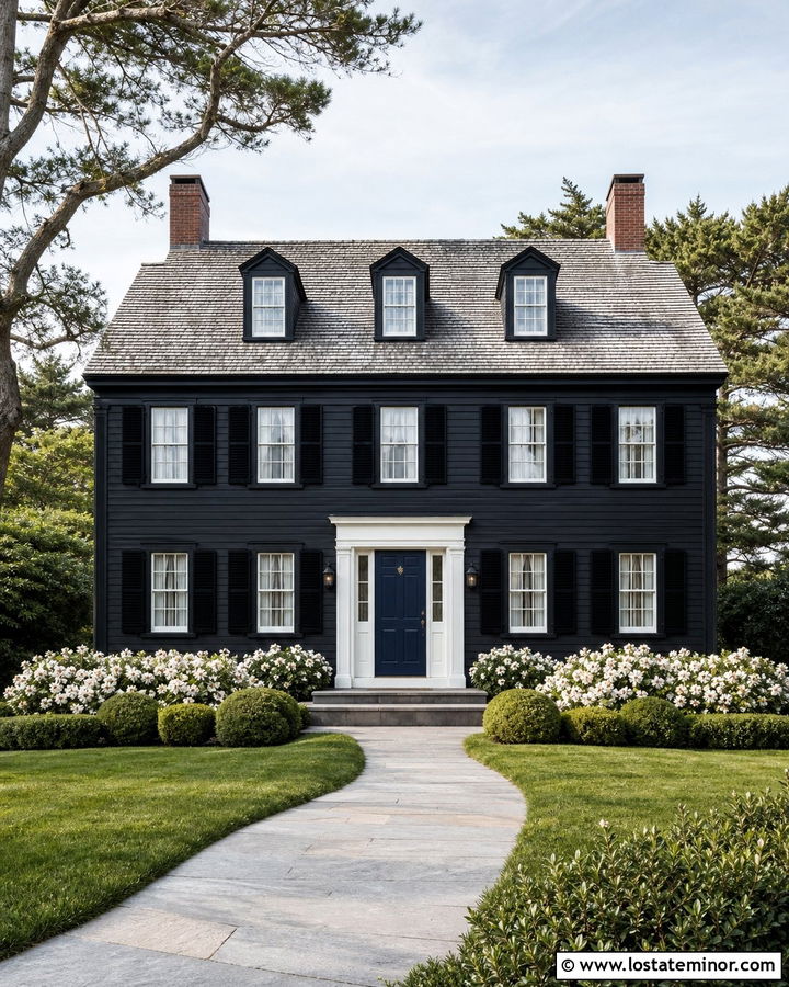 Jet Black House With Navy Blue Front Door - 30 Jet Black House Design With Front Door Ideas