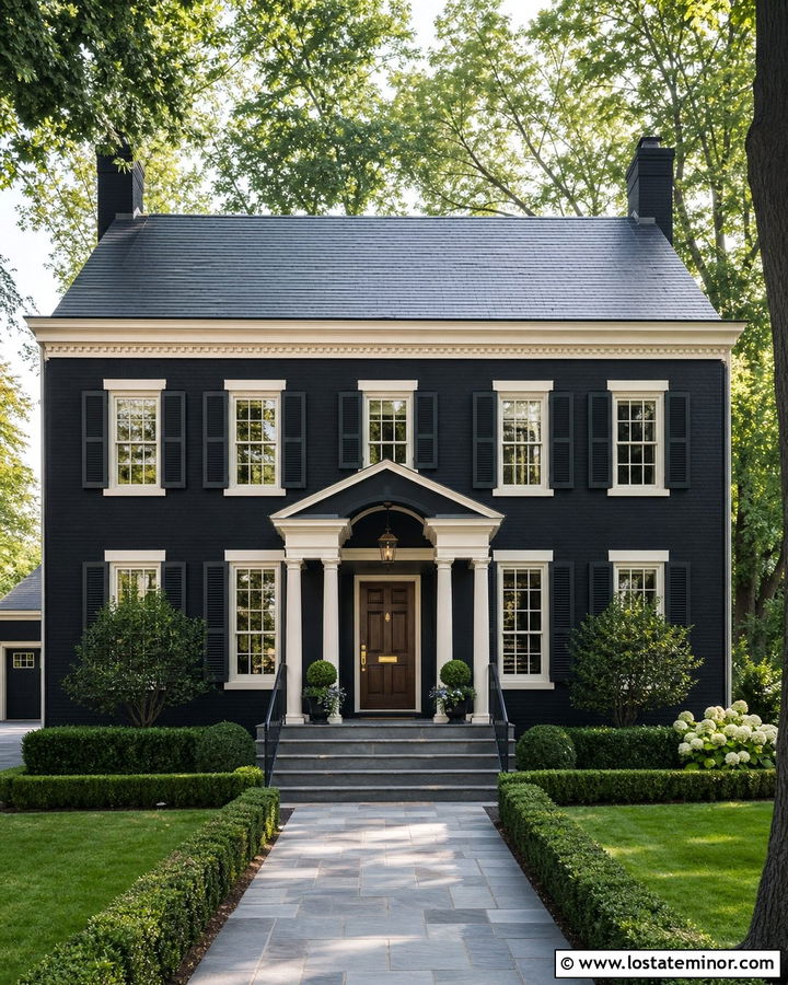 Jet Black House With Navy Porch Ceiling - 30 Jet Black House Design With Porch Ceiling Ideas