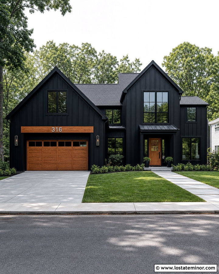 Jet Black House With Numbers Above Garage - 30 Jet Black House Design With House Numbers Ideas