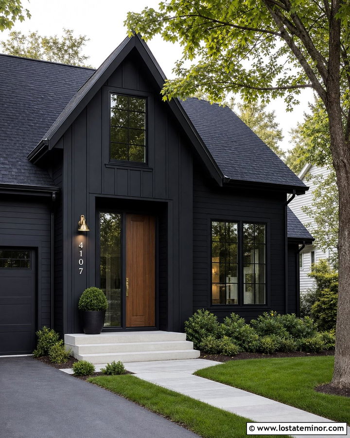 Jet Black House With Numbers Beside Sidelight - 30 Jet Black House Design With House Numbers Ideas