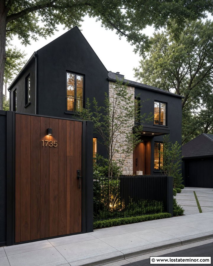 Jet Black House With Numbers On Front Gate - 30 Jet Black House Design With House Numbers Ideas