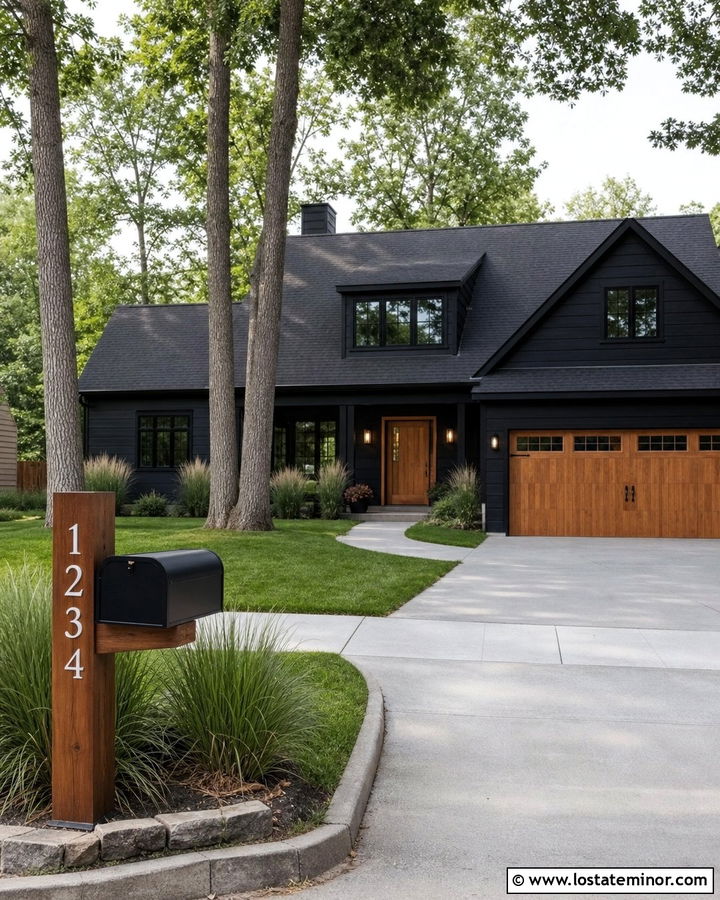 Jet Black House With Numbers On Mailbox Post - 30 Jet Black House Design With House Numbers Ideas