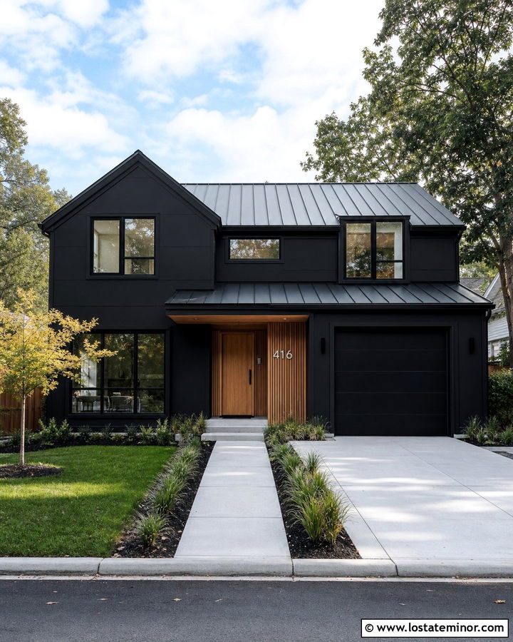 Jet Black House With Numbers On Wood Slats - 30 Jet Black House Design With House Numbers Ideas