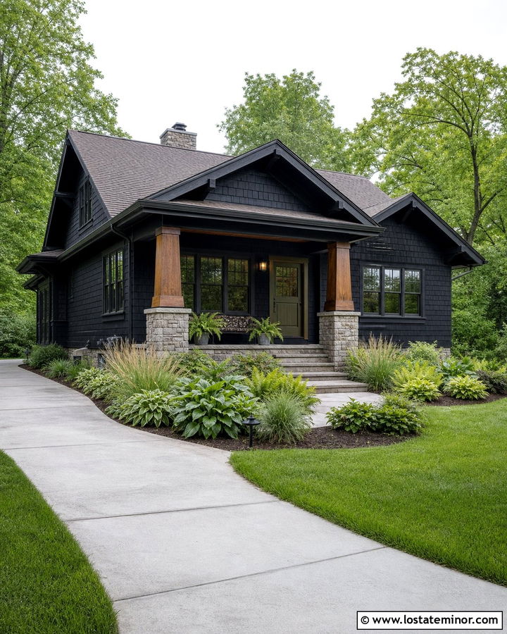 Jet Black House With Olive Green Entry Door - 30 Jet Black House Design With Entry Door Ideas