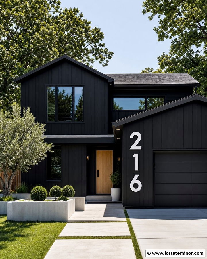 Jet Black House With Oversized White Numbers - 30 Jet Black House Design With House Numbers Ideas