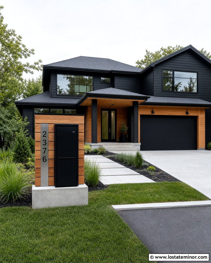 Jet Black House With Parcel Mailbox - 30 Jet Black House Design With Mailbox Ideas