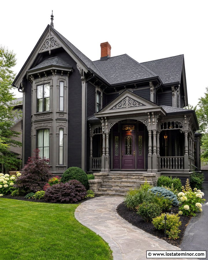 Jet Black House With Plum Entry Door - 30 Jet Black House Design With Entry Door Ideas