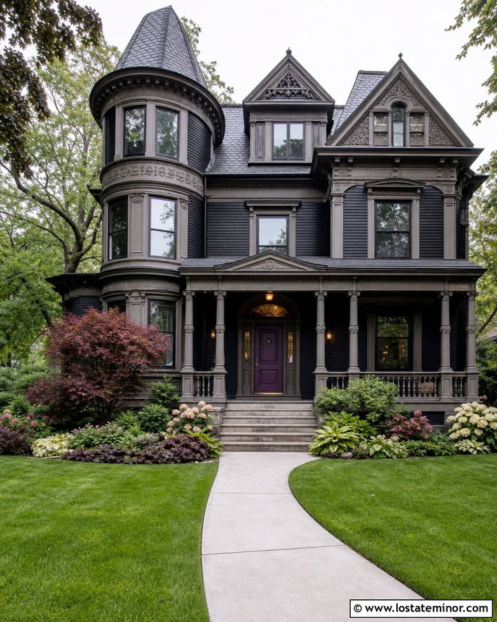 Jet Black House With Plum Front Door - 30 Jet Black House Design With Front Door Ideas