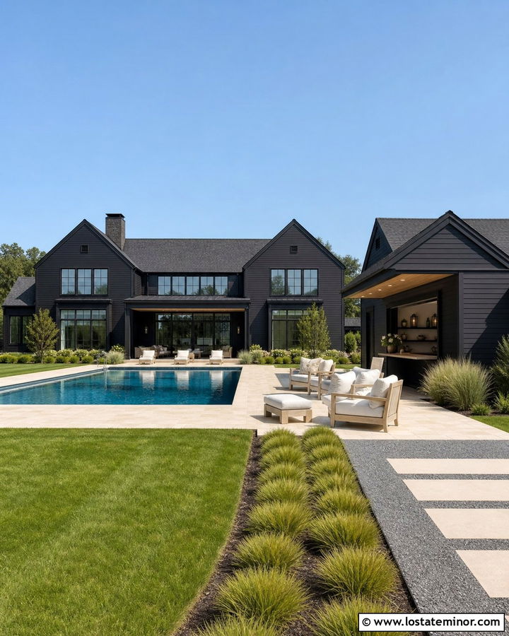 Jet Black House With Pool Cabana - 30 Jet Black House Design With Backyard Ideas