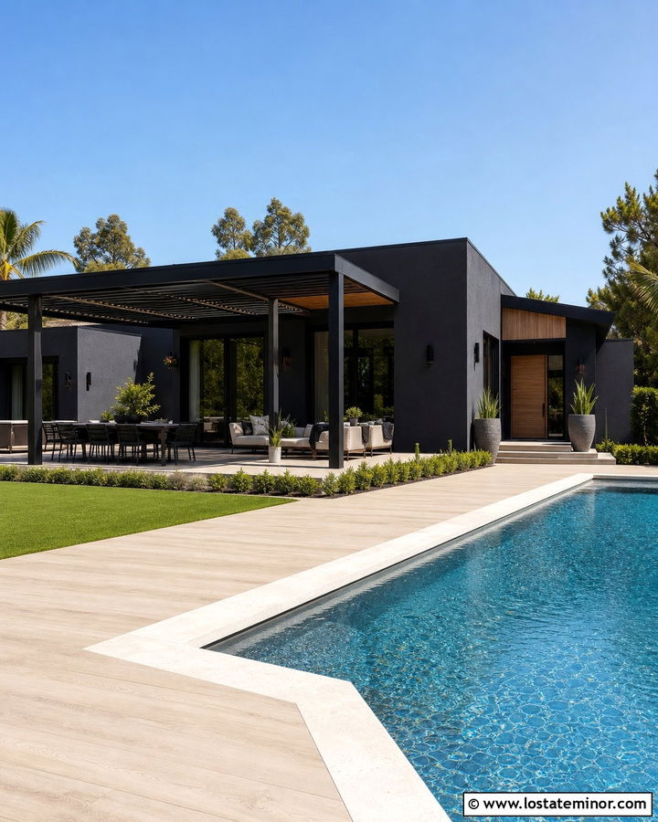 Jet Black House With Pool Deck - 30 Jet Black House Design With Deck Ideas