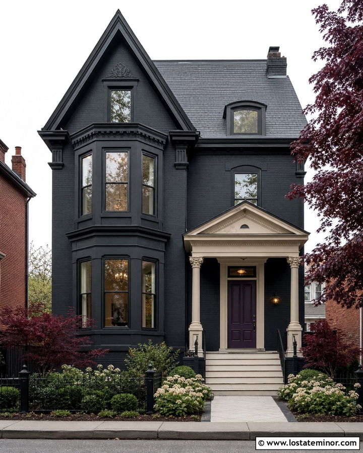 Jet Black House With Purple Door - 30 Jet Black House Design With Accents Ideas