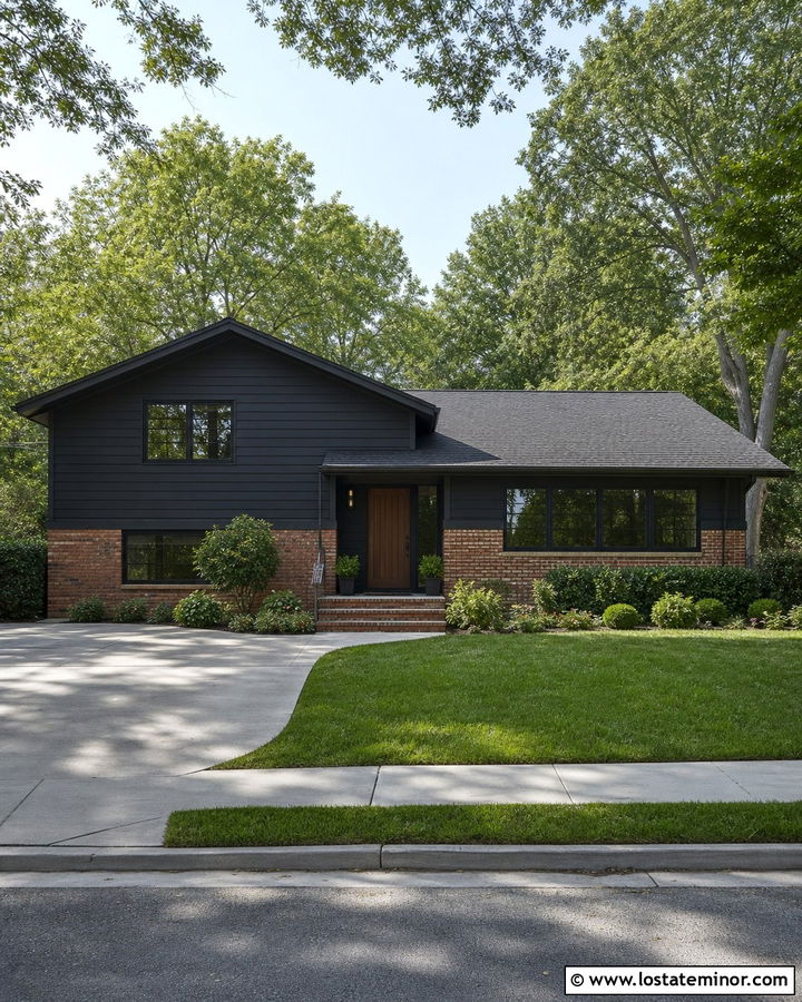 Jet Black House With Red Brick Accents - 30 Jet Black House Design With Accents Ideas