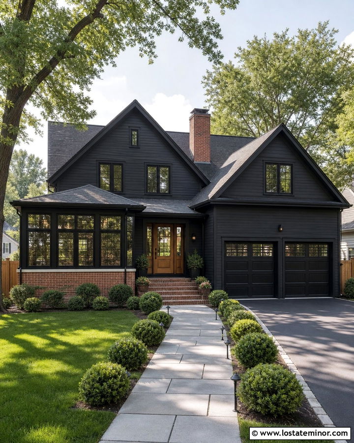 Jet Black House With Red Brick Sunroom - 30 Jet Black House Design With Sunroom Ideas