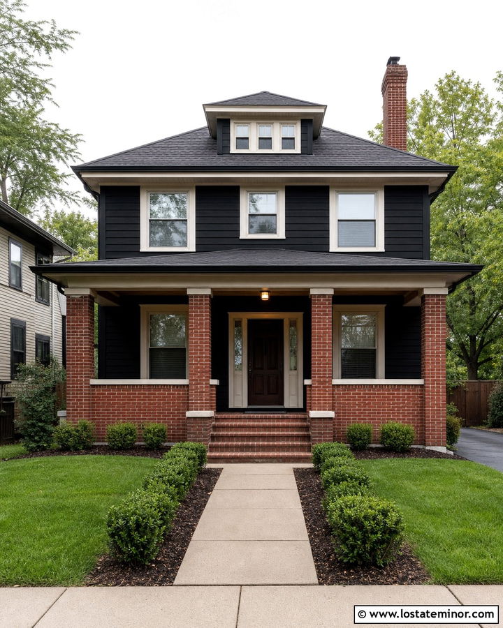 Jet Black House With Red Brick Trim - 30 Jet Black House Design With Trim Ideas