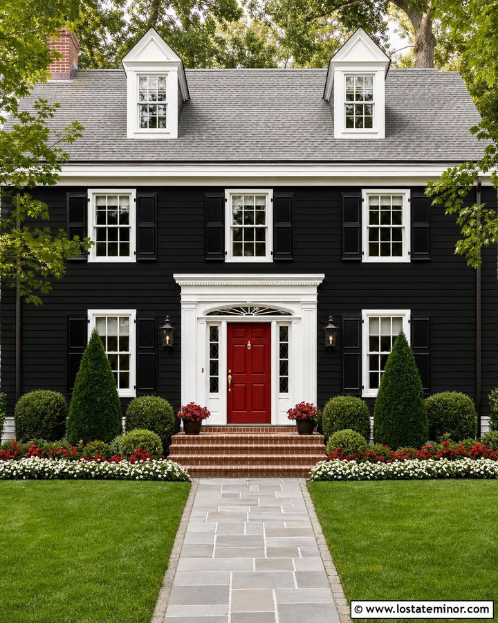 Jet Black House With Red Front Door - 30 Jet Black House Design With Front Door Ideas