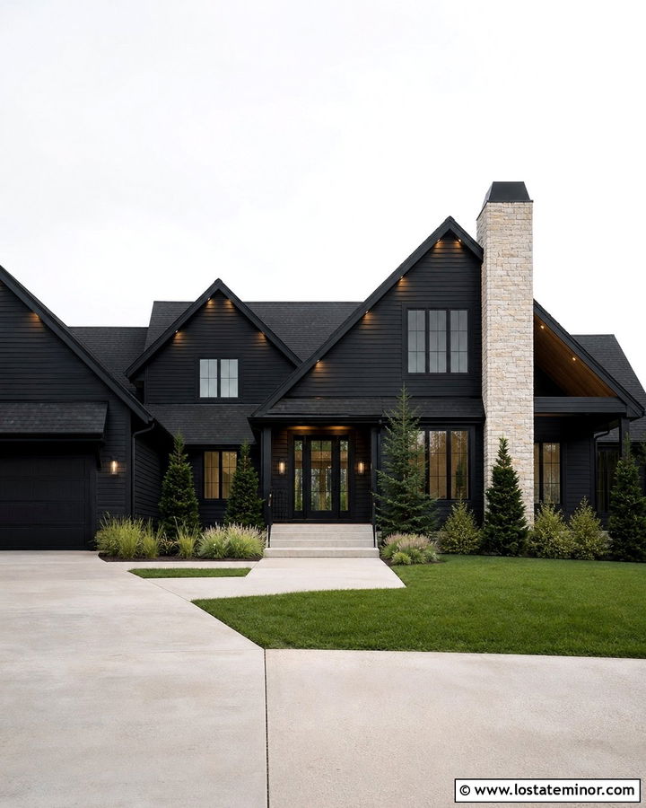 Jet Black House With Roofline Lighting - 30 Jet Black House Design With Lighting Ideas