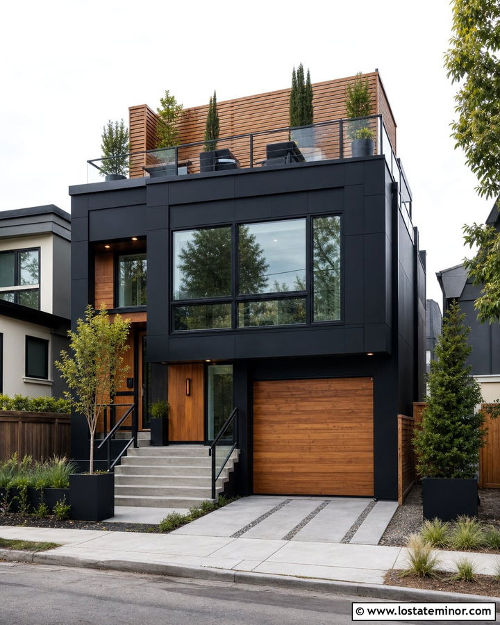 Jet Black House With Rooftop Deck - 30 Jet Black House Design With Deck Ideas