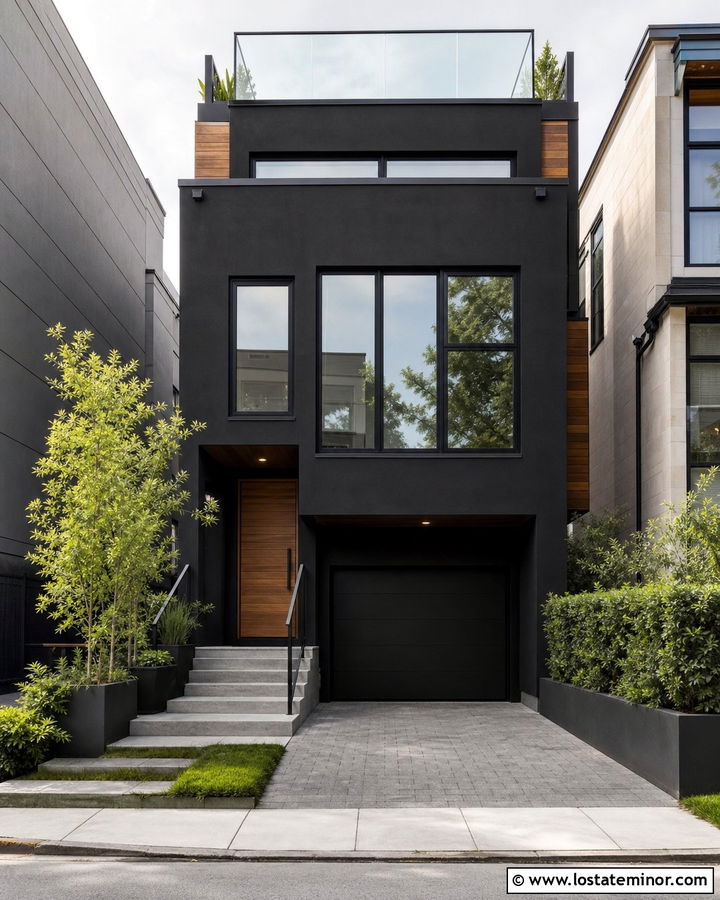 Jet Black House With Rooftop Glass Railings - 30 Jet Black House Design With Railings Ideas