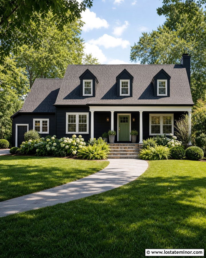 Jet Black House With Sage Green Entry Door - 30 Jet Black House Design With Entry Door Ideas