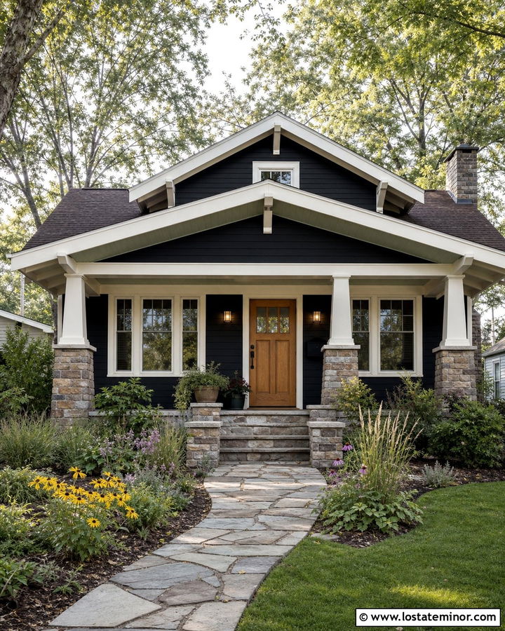 Jet Black House With Sage Green Porch Ceiling - 30 Jet Black House Design With Porch Ceiling Ideas