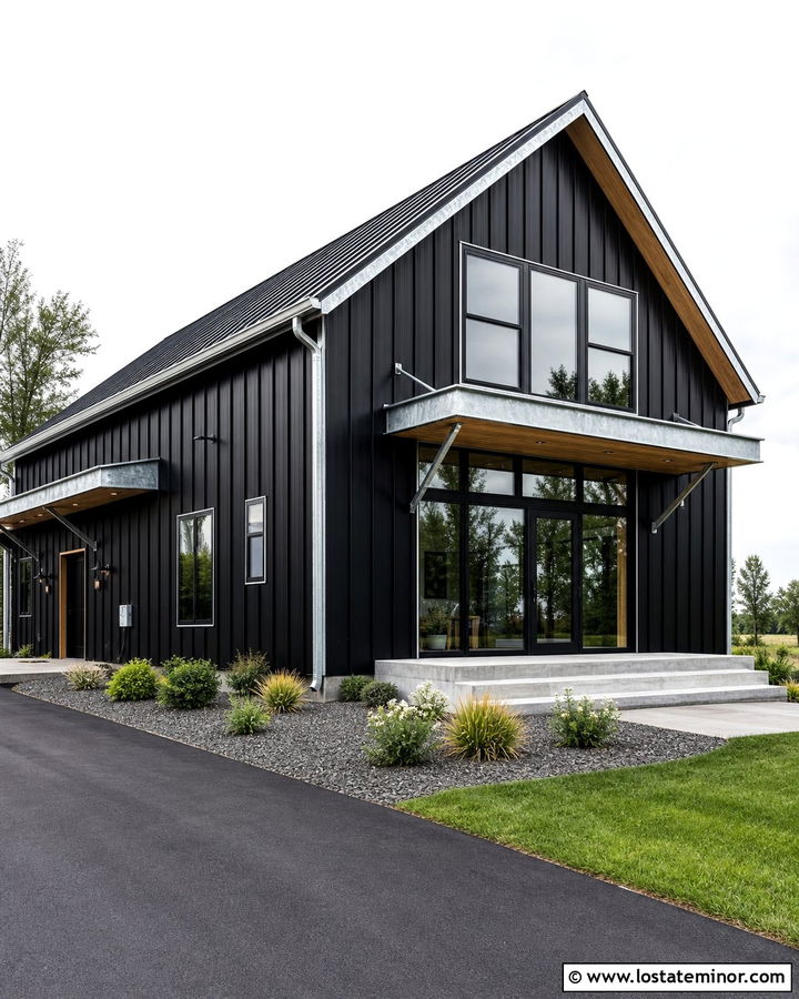 Jet Black House With Silver Metal Trim - 30 Jet Black House Design With Trim Ideas