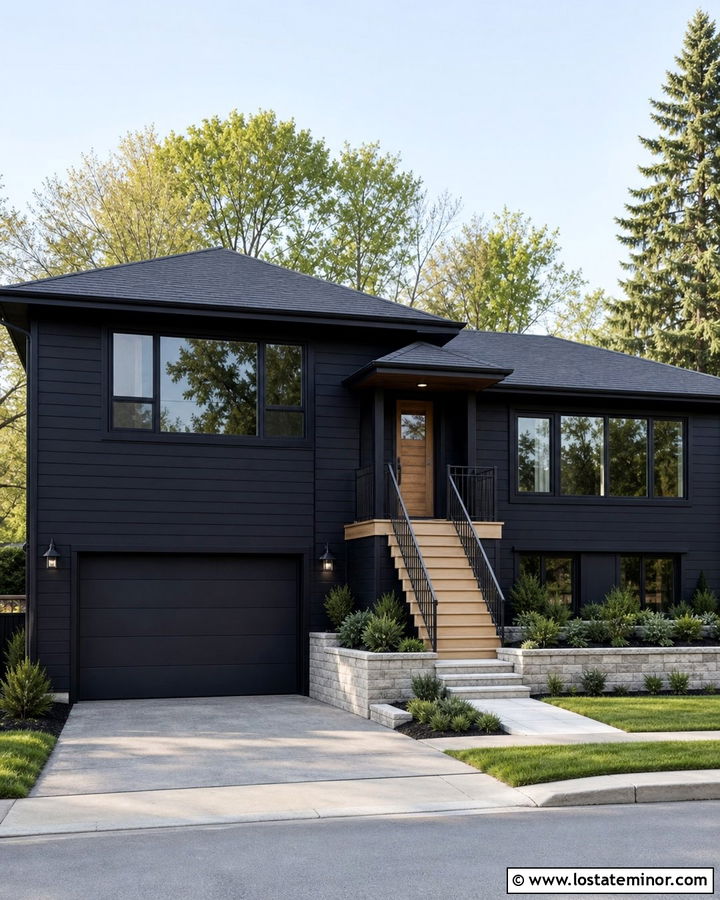 Jet Black House With Slim Aluminum Railings - 30 Jet Black House Design With Railings Ideas