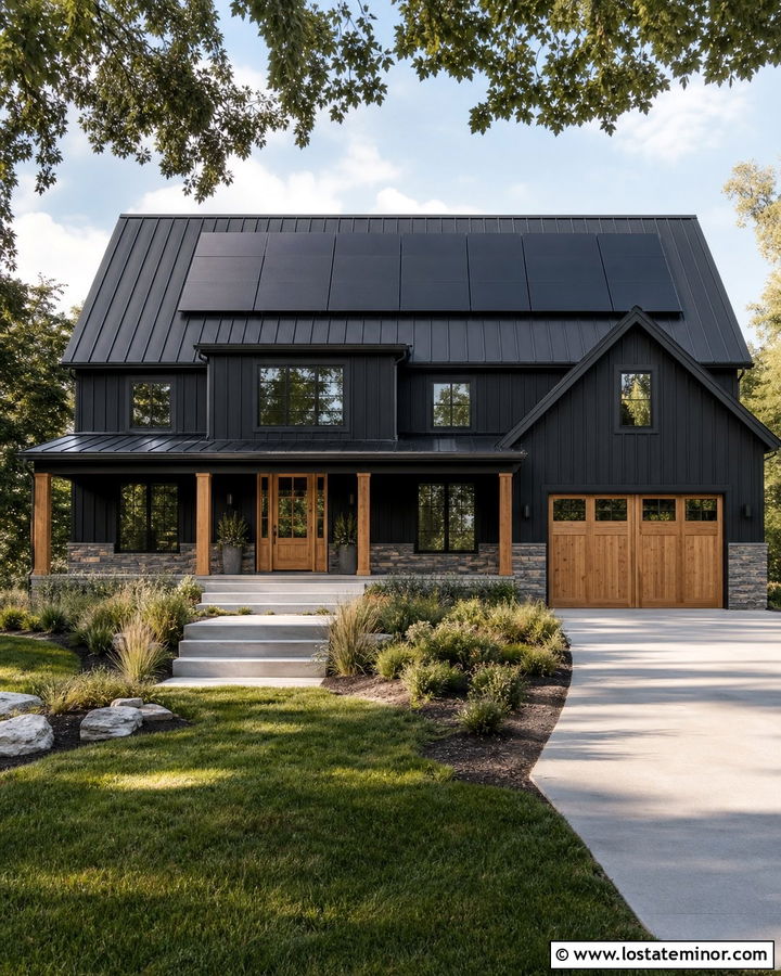 Jet Black House With Solar Panel Roof - 30 Jet Black House Design With Roof Ideas