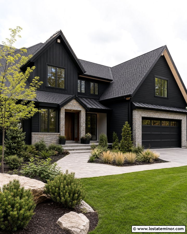 Jet Black House With Stone Coated Steel Roof - 30 Jet Black House Design With Roof Ideas