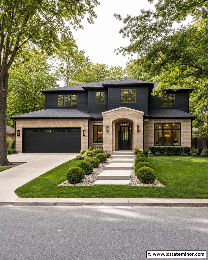 Jet Black House With Tan Brick - 30 Jet Black House Design With Accents Ideas