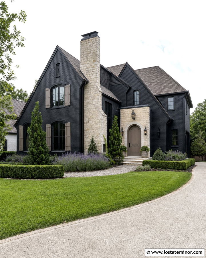 Jet Black House With Taupe Entry Door - 30 Jet Black House Design With Entry Door Ideas