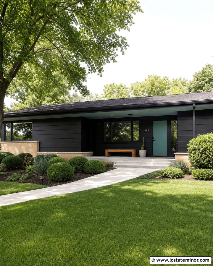Jet Black House With Teal Porch Ceiling - 30 Jet Black House Design With Porch Ceiling Ideas