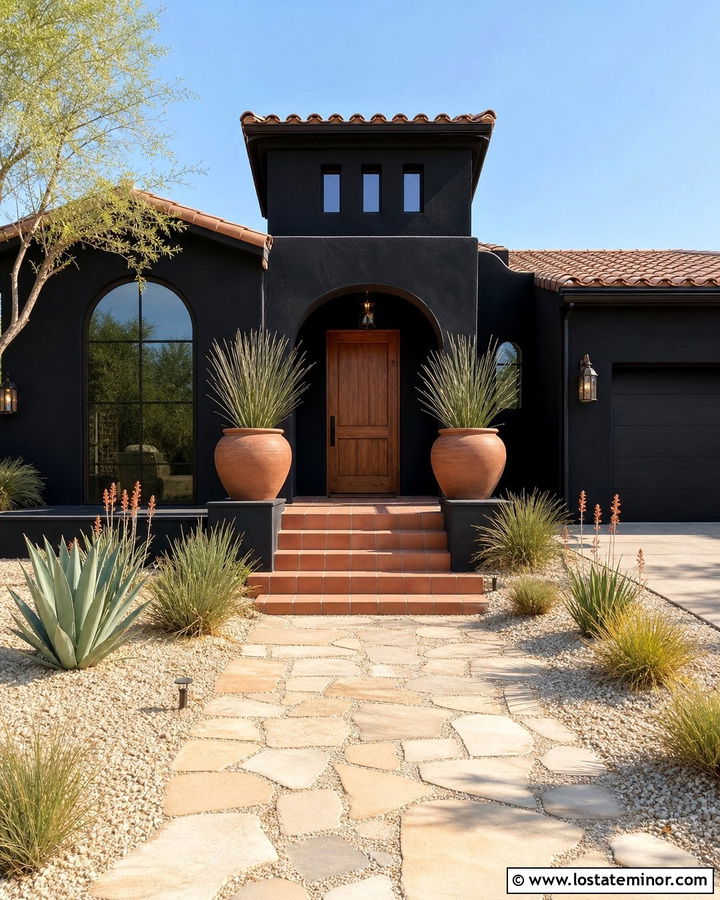 Jet Black House With Terracotta Accents - 30 Jet Black House Design With Accents Ideas
