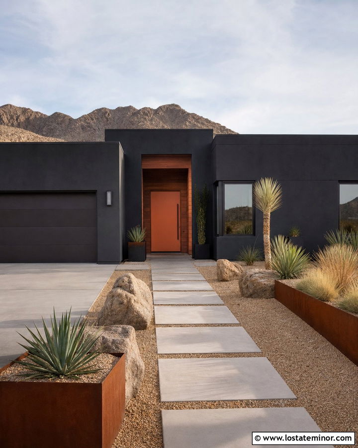 Jet Black House With Terracotta Entry Door - 30 Jet Black House Design With Entry Door Ideas