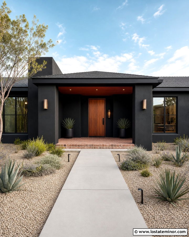 Jet Black House With Terracotta Porch Ceiling - 30 Jet Black House Design With Porch Ceiling Ideas