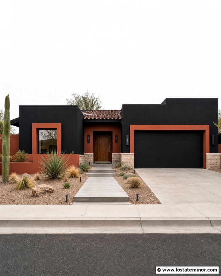 Jet Black House With Terracotta Trim - 30 Jet Black House Design With Trim Ideas