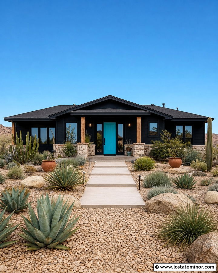 Jet Black House With Turquoise Front Door - 30 Jet Black House Design With Front Door Ideas