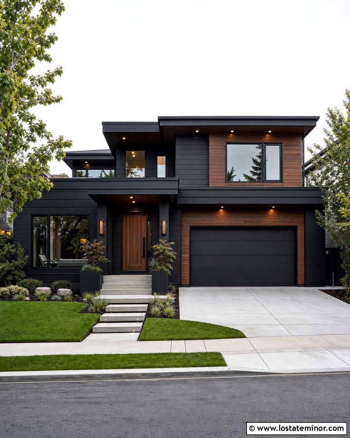 Jet Black House With Walnut Trim - 30 Jet Black House Design With Trim Ideas