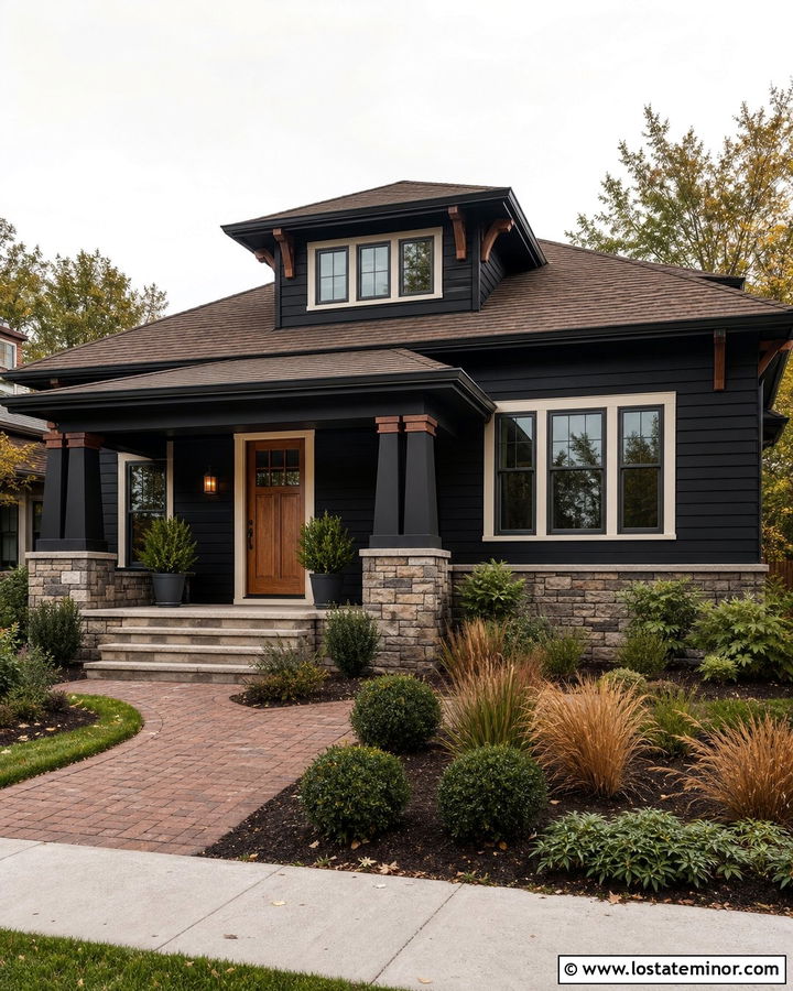 Jet Black House With Warm Brown Shingle Roof - 30 Jet Black House Design With Roof Ideas