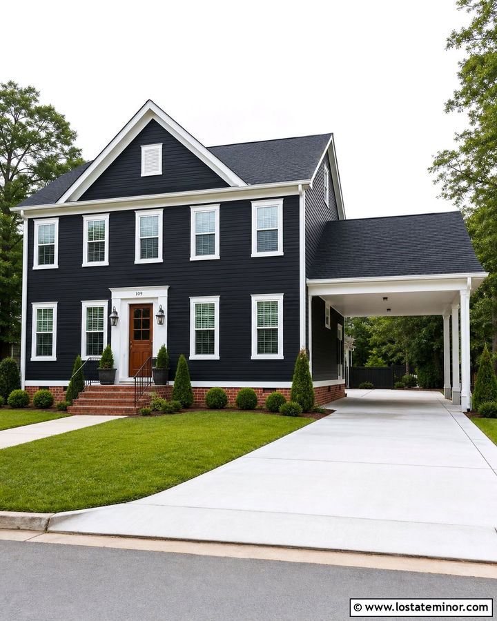 Jet Black House With White Carport Trim - 30 Jet Black House Design With Carport Ideas