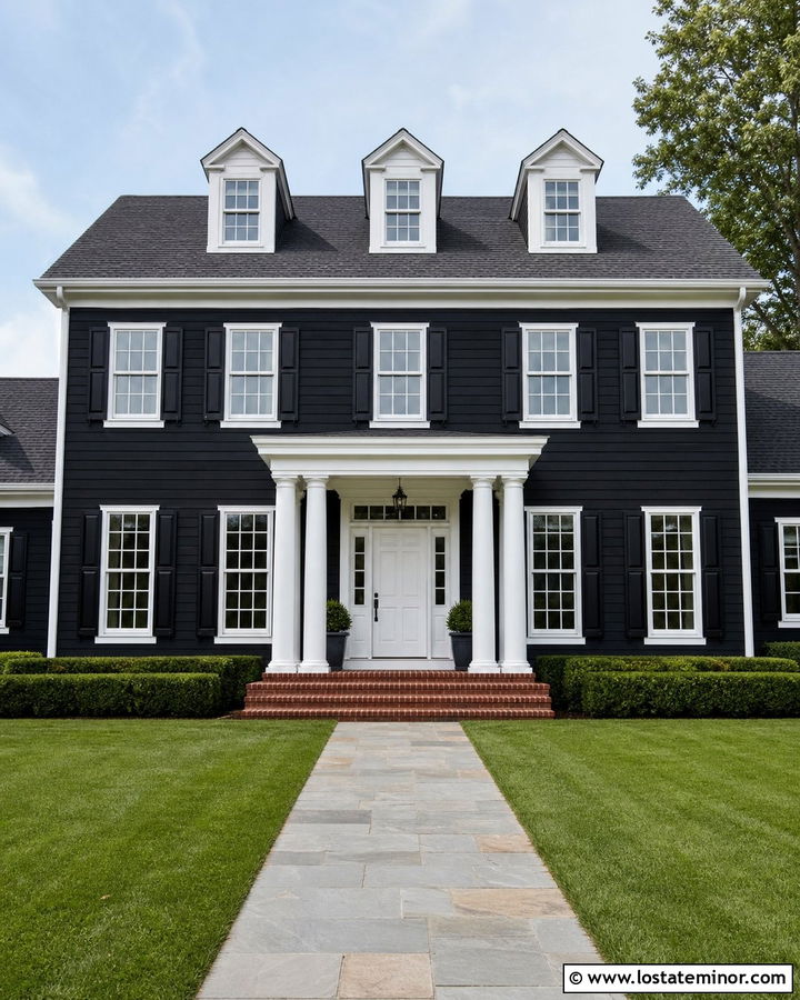 Jet Black House With White Entry Door - 30 Jet Black House Design With Entry Door Ideas