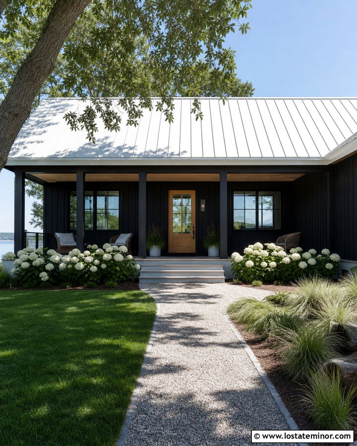 Jet Black House With White Metal Roof - 30 Jet Black House Design With Roof Ideas