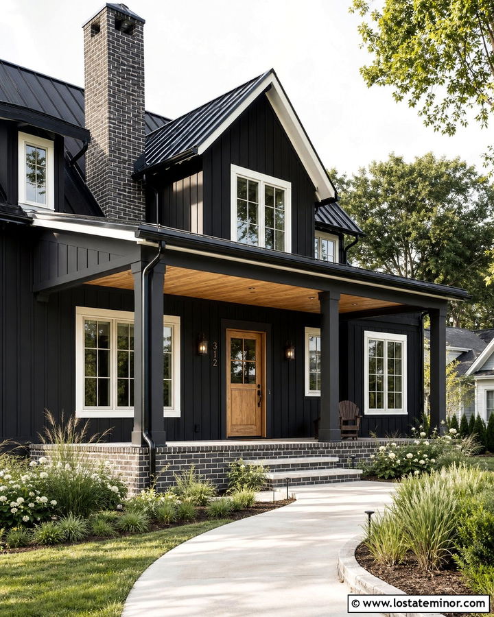 Jet Black House With White Mortar Chimney - 30 Jet Black House Design With Chimney Ideas