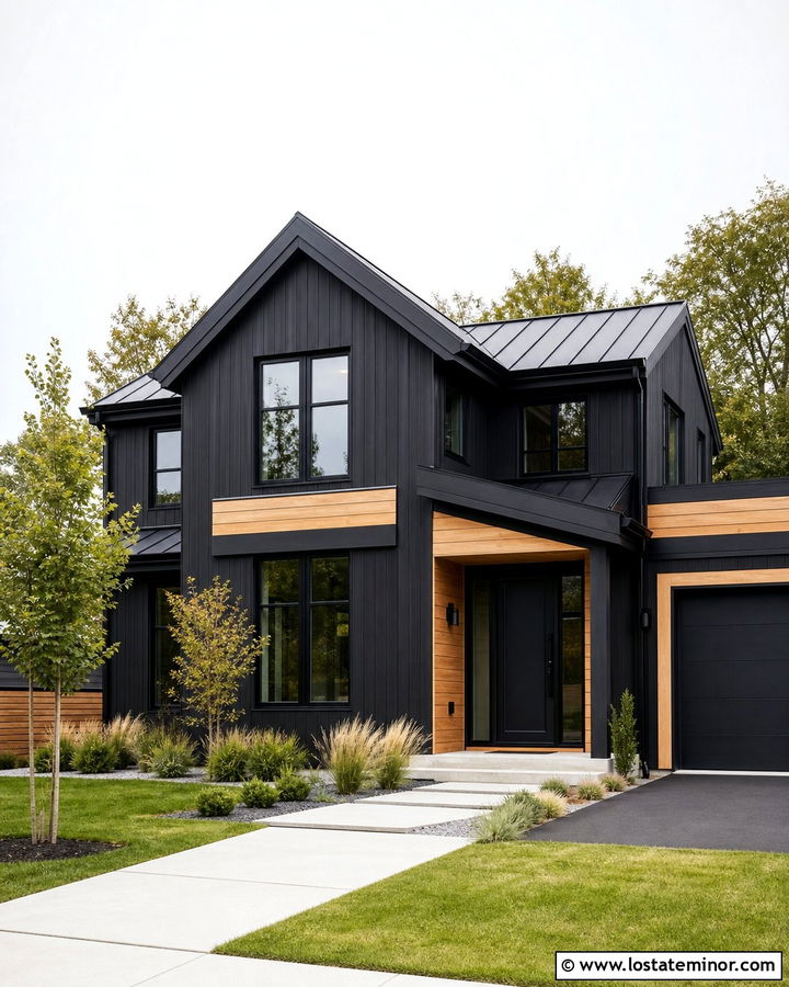 Jet Black House With White Oak Trim - 30 Jet Black House Design With Trim Ideas