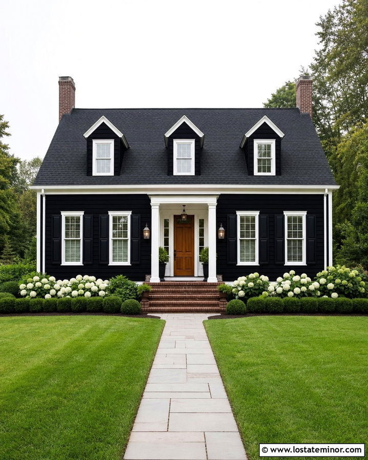 Jet Black House With White Trim And Dormers - 30 Jet Black House Design With Dormers Ideas