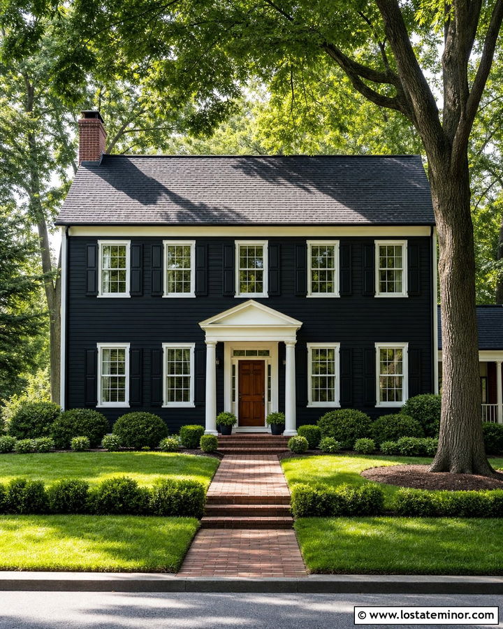 Jet Black House With White Trim - 30 Jet Black House Design With Accents Ideas