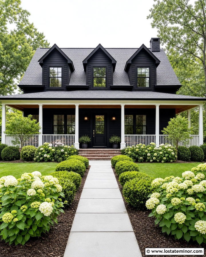 Jet Black House With Wraparound Porch And Dormers - 30 Jet Black House Design With Dormers Ideas